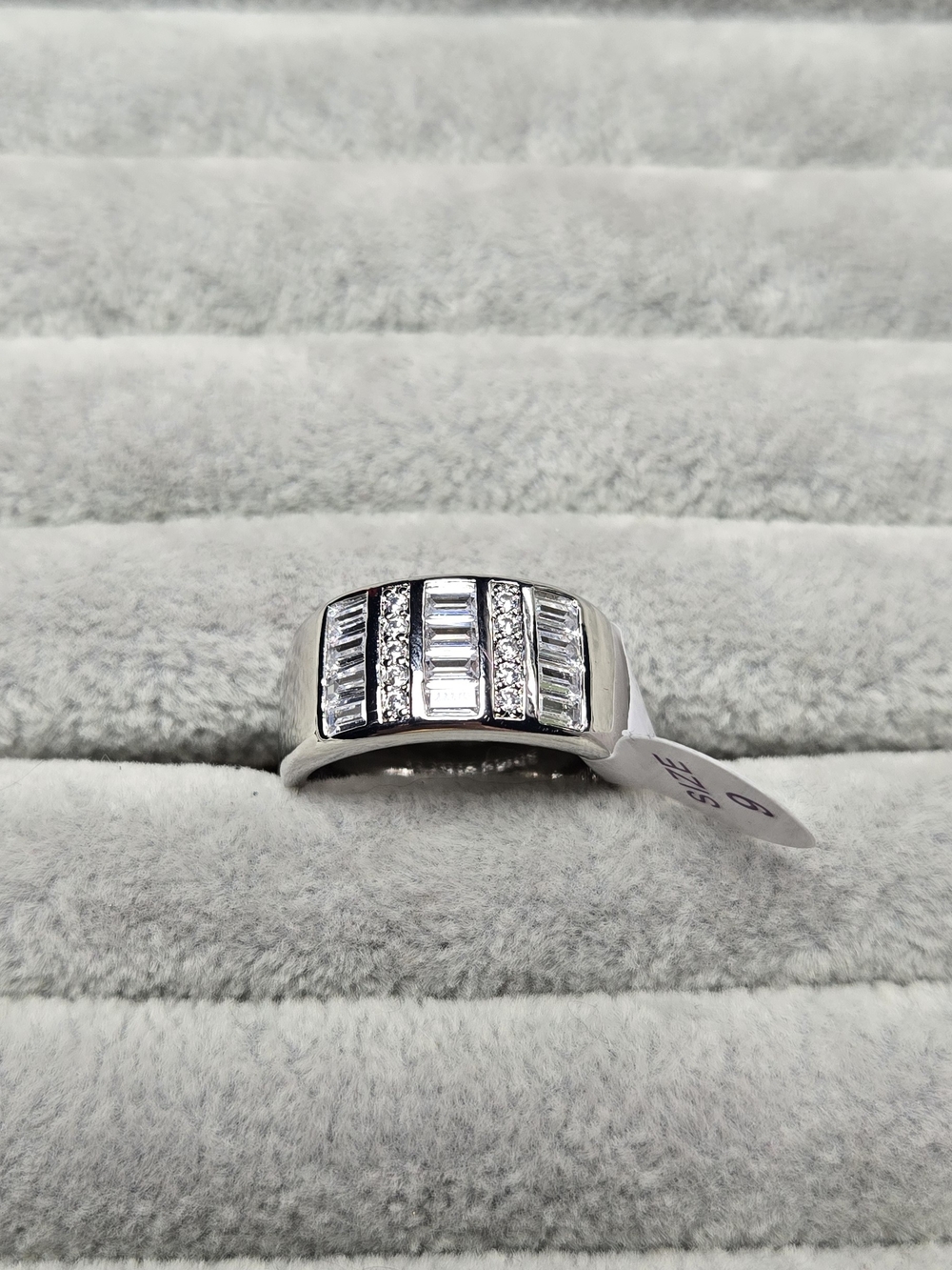 Size 9 Diamond Cubic Zirconia Rhodium Plated Thick Bomb Party Ring